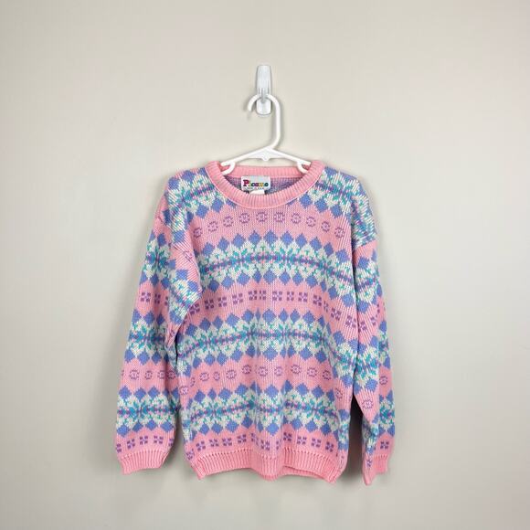 Vintage Picame Pink Fair Isle Sweater 10/12 USA - Picture 1 of 7